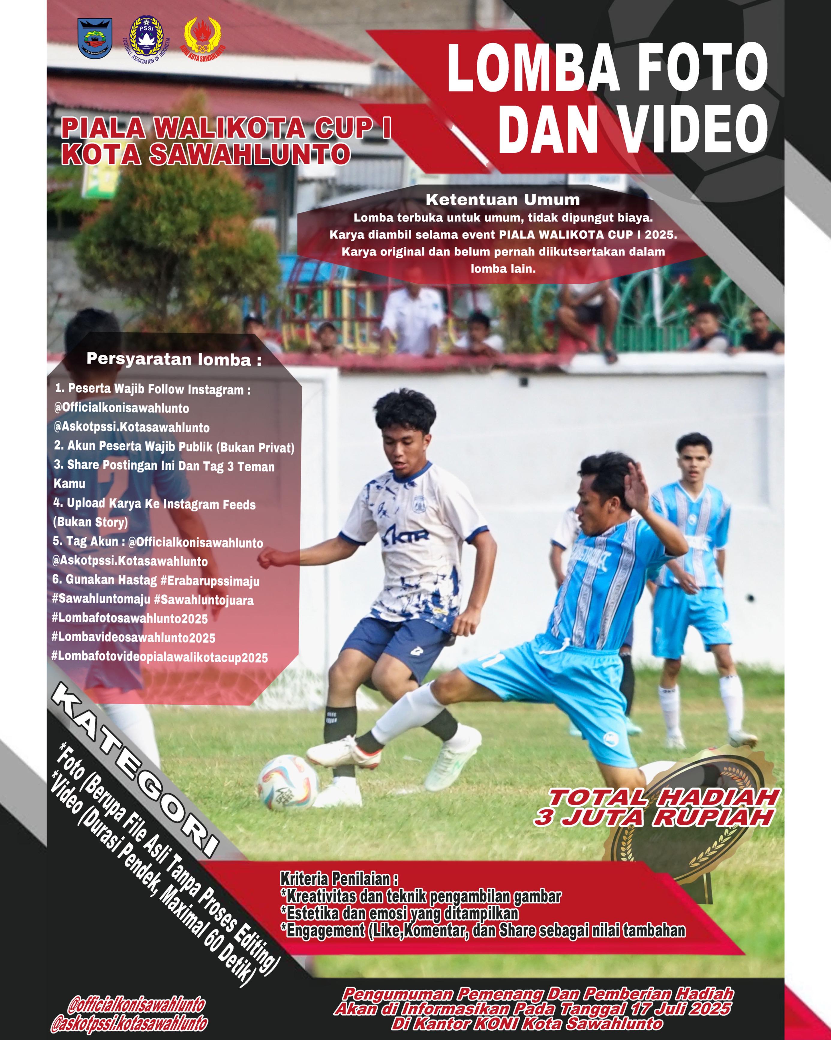 Koni Sawahlunto  Gelar Lomba  Foto dan Video Piala Wali Kota Cup  1 Tahun 2025,Total Hadiah 3 Juta Rupiah