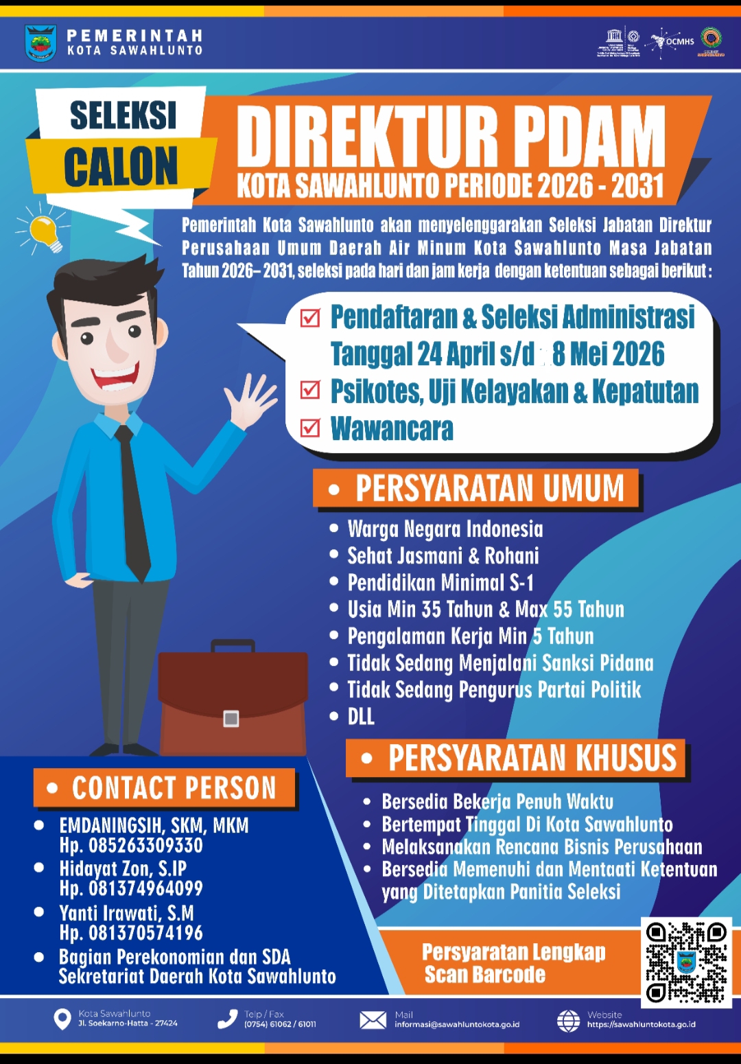 Pemko Sawahlunto Buka Seleksi Calon Direktur PDAM Periode 2026-2031