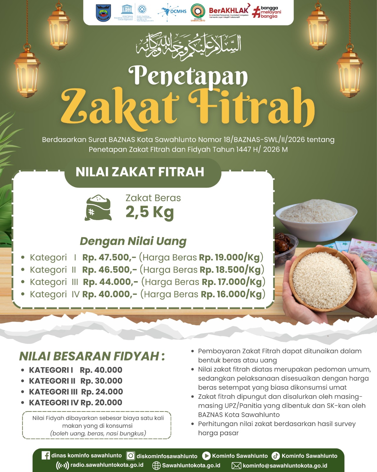 Penetapan Zakat Fitrah dan Fidyah  Tahun 1447 H/ 2026 M