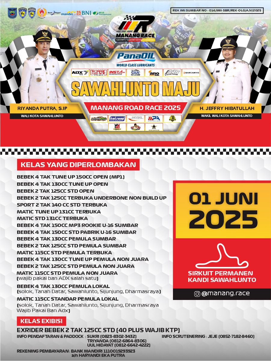 Kota Sawahlunto Gelar Manang Road Race 2025 di Sirkuit Permanen Kandi