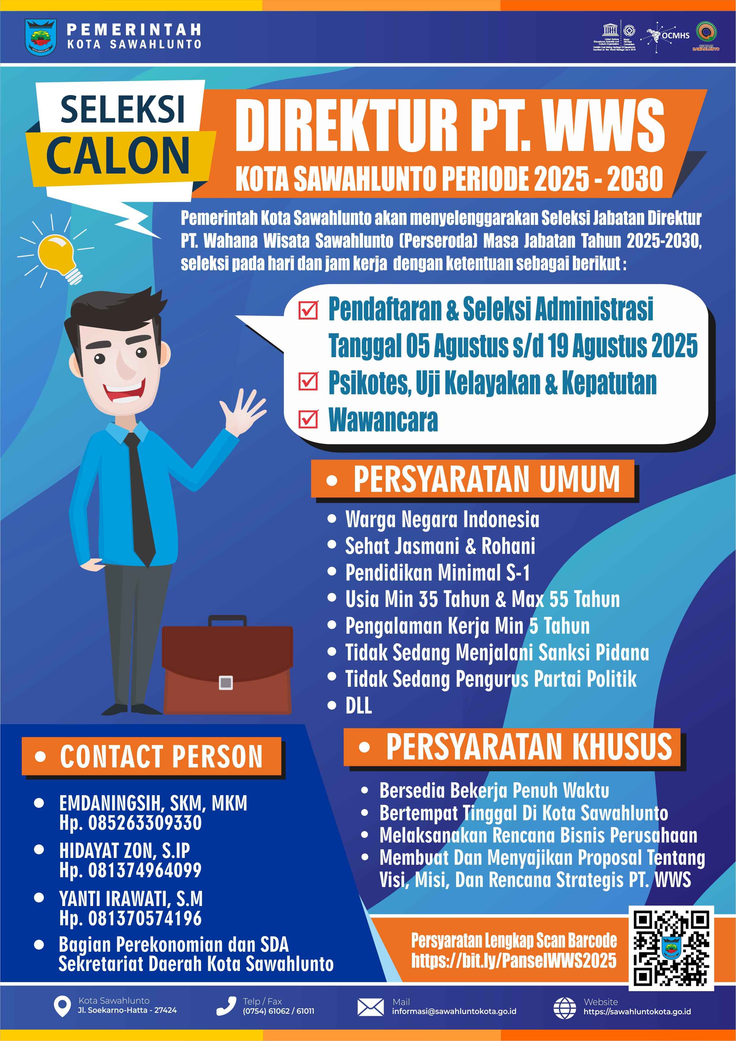 Pemko Sawahlunto Buka  Seleksi Calon  Direktur PT WWS