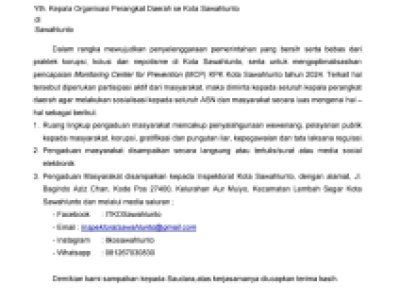 Inspektorat Kota Sawahlunto adakan Sosialisasi Media Pelaporan Tindak Korupsi