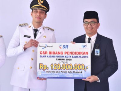 Bank Nagari Serahkan Dividen  Rp 17.257 Milyar dan Dana CSR Pendidikan untuk Pemko Sawahlunto