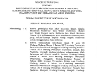 Keputusan Presiden Nomor 33 Tahun 2024 tentang Hari Pemungutan Suara sebagai hari libur nasional