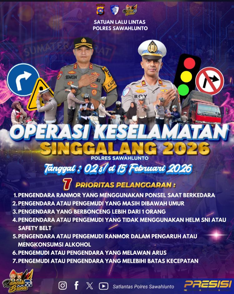Satlantas Polres Sawahlunto Gelar Operasi Keselamatan Singgalang 2026